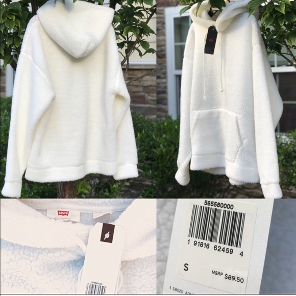 LAST! NWT 5 Star HTF LEVI’S White Sherpa Hoodie - Picture 6 of 8